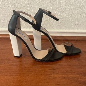 Emerson Fry thin double strap black and white block heel